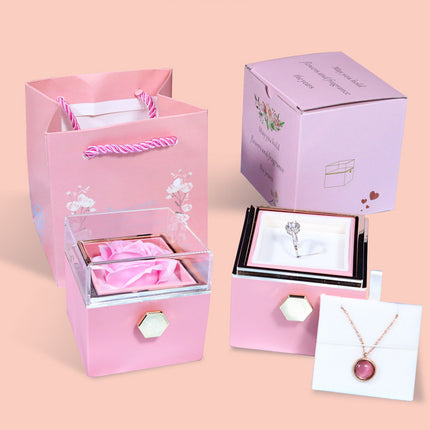 Creative Rotating Rose Jewelry Box – Eternal Soap Flower Gift Box for Necklace & Rings – Enchanted Spinning Rose Surprise for Valentine’s Day