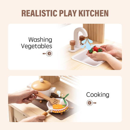 Robud™ Large Wooden Kitchen Playset for Kids – Deluxe Pretend Play Toy with Realistic Sound Knobs & Accessories – Toddler Early Education Gift