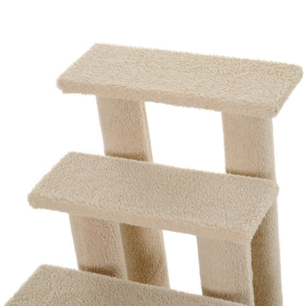 25" 4-Step Pet Stairs for Cats & Small Dogs – Multi-Level Carpeted Cat Tree with Scratching Post – Senior Pet Relief Steps in Cream White