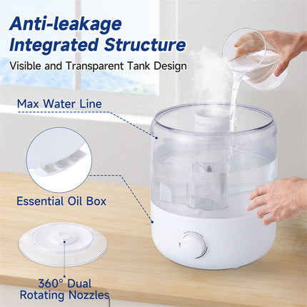 3L Large Capacity Ultrasonic Humidifier – High-Volume Cool Mist Maker – BPA-Free Mechanical Air Humidifier for Bedroom & Large Rooms
