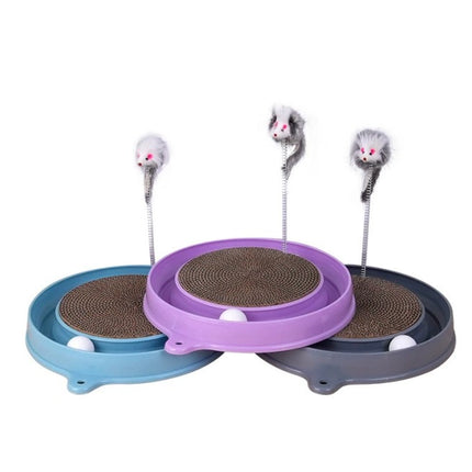 3-in-1 Interactive Cat Scratching Board – Multi-Functional Scraper Mat with Ball Track & Spring Toy – Furniture Protector & Boredom Relief for Cats