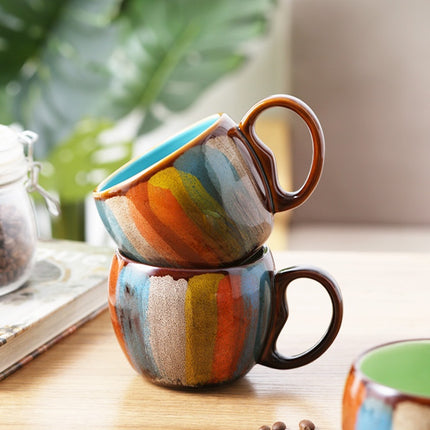 Creative Ceramic Coffee Mug Set – Modern Nordic Design with Matching Lid and Gold Stirring Spoon
