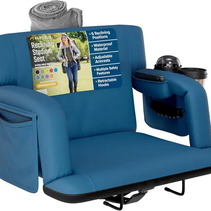 Extra Wide Reclining Stadium Seat with Back Support – 25-Inch Padded Bleacher Chair for Sports Games and Outdoor Events