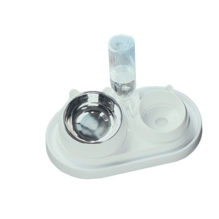 Elevated Double Stainless Steel Cat Bowls – 15° Tilted Cervical Protection Feeding Station – Ergonomic Food and Water Dishes for Cats and Small Dogs