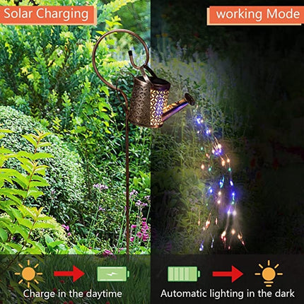 Solar Watering Can Lights with Cascading Fairy Lights – Waterproof Decorative Metal Garden Art – Outdoor Hanging Star Shower Lights for Yard, Patio & Pathway