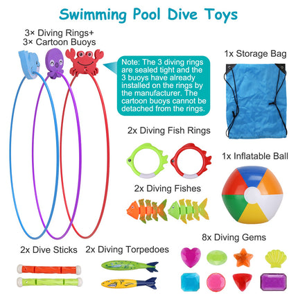 24-Piece Kids Diving Pool Toy Set – Swim-Through Rings and Underwater Treasures for Summer Swimming Practice