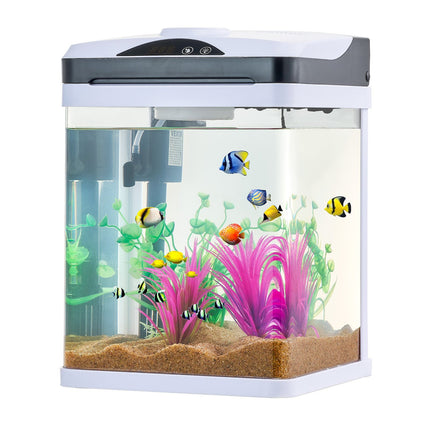 2 Gallon Smart Square Glass Aquarium Kit – 7-Color Integrated LED Lighting – Self-Cleaning Desktop Fish Tank with High-Clarity Glass