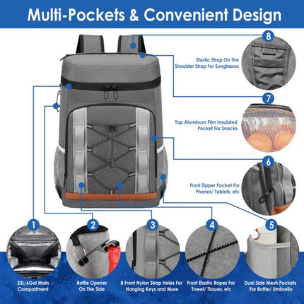 Leakproof Cooler Backpack – 36-Can Large Capacity Insulated Backpack – 25L Waterproof Soft Cooler Bag for Hiking, Camping, Beach & Picnic