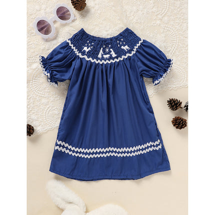 Baby Girl Christmas Smocked Dress – Vintage Santa Claus Embroidery Party Outfit – Red Plaid Short Sleeve Holiday Dress