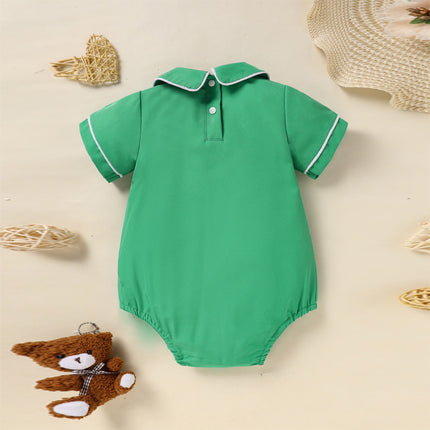 Baby Boy St. Patrick's Day Polo Romper – Green Lapel Short Sleeve Clover Print Playsuit – Lucky Charm Button-Down Bodysuit