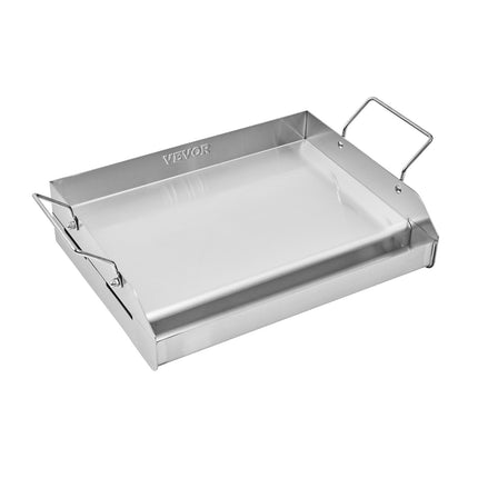 17x13" Stainless Steel Flat Top Griddle – Universal BBQ Grill Pan for Gas & Charcoal Grills – Built-in Grease Well