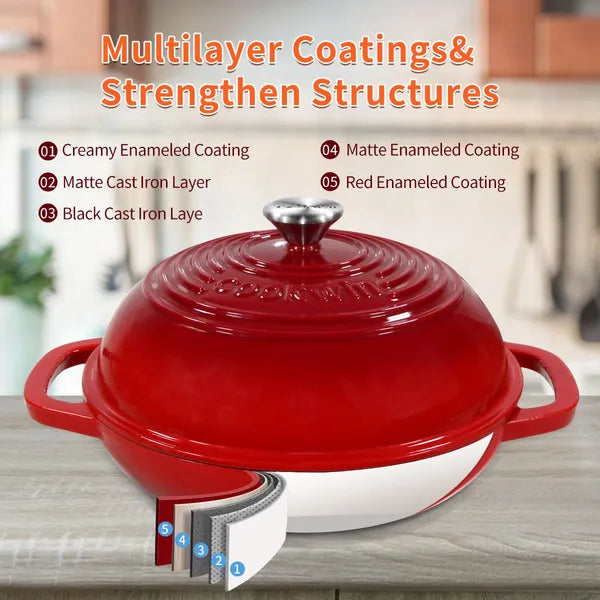 6 Quart Enameled Cast Iron Dutch Oven with Lid – Professional Bread Oven for Sourdough Baking – Includes Silicone Mat