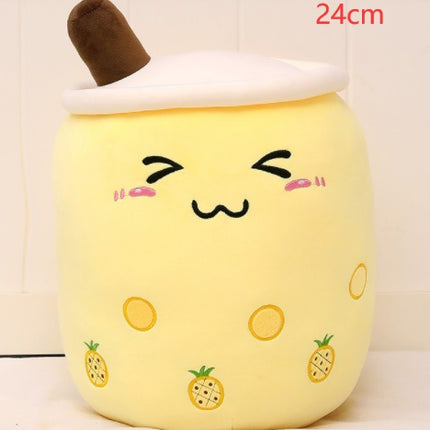 Cute Fruit Boba Tea Plush Pillow – Soft Strawberry Milk Tea Stuffed Toy – Kawaii Bubble Tea Cup Cushion for Kids & Teens (Pink/Brown)