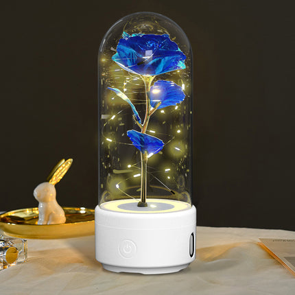 Eternal Rose in Glass Dome with Bluetooth Speaker – Romantic LED Luminous Flower Night Light – Perfect Valentine's Day & Anniversary Gift for Her