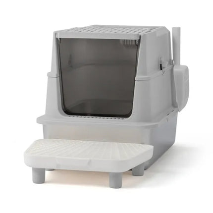 Stainless Steel Enclosed Cat Litter Box – Extra Large Metal Kitty Litter Pan with Lid & Scoop – Odor-Free & Leak-Proof Design for Large Cats