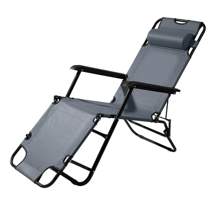Portable Dual-Purpose Reclining Chair – 2-in-1 Folding Camping Chair with Extendable Footrest – Adjustable Lounge Chair for Outdoor & Patio – Gray