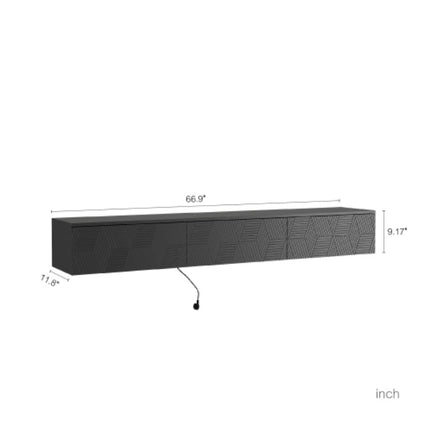 RGB LED Floating TV Cabinet in Glossy Black – Wall Hanging Gaming Media Stand – Modern Minimalist Entertainment Unit with Remote Control