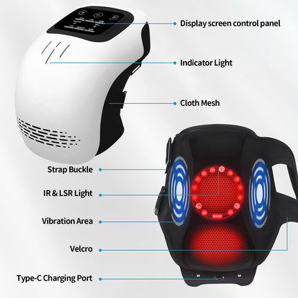Intelligent Knee Massager with Heat & Vibration – Infrared Laser Therapy for Joint Pain Relief – Cordless Rechargeable Knee Care Device