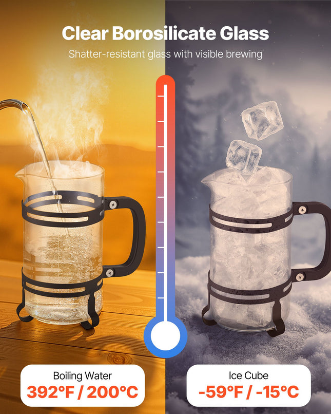 Classic French Press Coffee Maker – 34 oz Borosilicate Glass Coffee & Tea Press – Heat-Resistant Silver Infuser