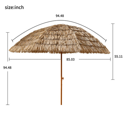 8ft Large Thatched Tiki Umbrella – Tropical Hawaii Style Patio Parasol – Heavy-Duty Raffia Thatch Hut Umbrella for Beach, Pool & Garden
