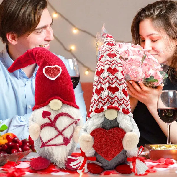 2Pcs Valentines Day Lighted Gnomes – Red Cupid Swedish Tomte Plush – LED Glowing Scandinavian Elf Decorations for Home, Table & Tiered Tray