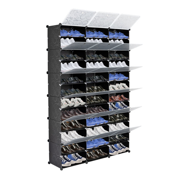 36-Compartment Modular Shoe Storage Cabinet – 12-Tier Extra Large Shoe Box Organizer with Dustproof Doors – Stackable Plastic Shoe Rack for 36+ Pairs