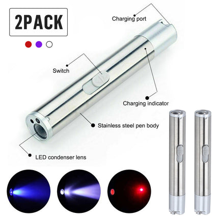 3-in-1 Rechargeable Cat Laser Toy – Red Laser Pointer, White LED Flashlight & UV Light – Interactive Exercise Toy for Cats and Dogs – No Battery Needed