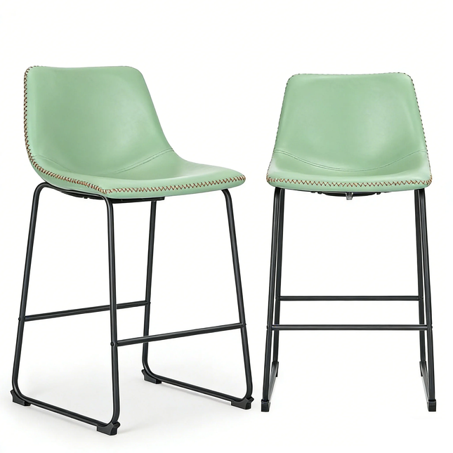 Padded Faux Leather Bar Stools – Industrial Counter Height Seating for Kitchen Islands & Home Bars