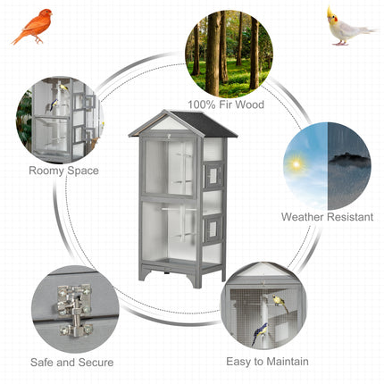 60-Inch Vertical Bird Flight Cage with Rolling Stand – Spacious Metal Bird House for Finches, Canaries, and Parakeets – Includes Storage Shelf