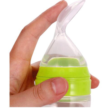2-in-1 Baby Cereal Feeding Bottle – Silicone Squeeze Spoon Feeder – Mess-Free Infant Food Dispensing Spoon for Purees & Rice Cereal