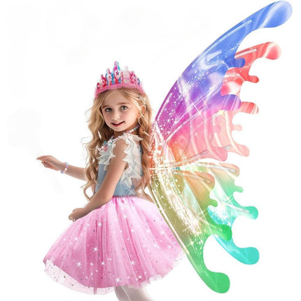 Dream Wings Electric Fairy Wings for Girls – Moving Butterfly Wings with LED Lights & Gradient Ribbons – Magical Glow Wings for Costume Parties & Play