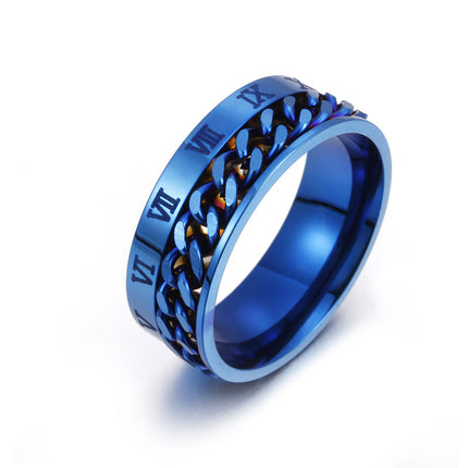 Roman Numeral Spinner Ring for Men – Rotatable Chain Titanium Steel Ring – Multifunctional Bottle Opener & Stress Relief Jewelry – Punk Style Gift