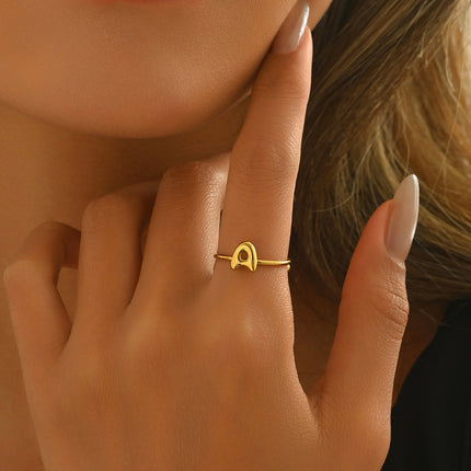 18K Gold Plated Initial Rings for Women – Adjustable Stainless Steel Letter A-Z Ring – Personalized Minimalist Jewelry – Waterproof & Tarnish-Free