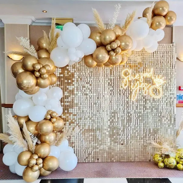 124pcs White and Gold Balloon Garland Arch Kit – Metallic Gold & Confetti Balloons – Luxury Decoration for Weddings, Birthdays & Baby Showers