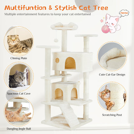 AuraModern™ Multi-Functional Cat Tree House – Luxury Wooden Cat Climbing Tower with Integrated Condo, Scratching Posts & Interactive Toys