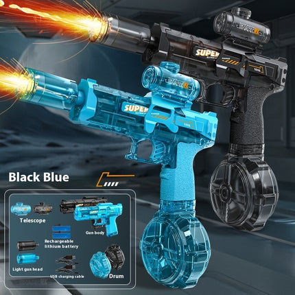 Electric Pulse Water Gun – Automatic High-Pressure Soaker for Kids & Adults – One-Button Discharge & Integrated Water Tank (Blue/White)