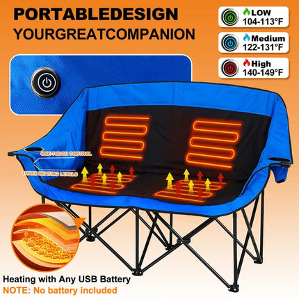 Oversized Heated Moon Chair – 3-Level Temperature Control – Folding Padded Saucer Chair for Camping, Patio & Outdoor Lounging