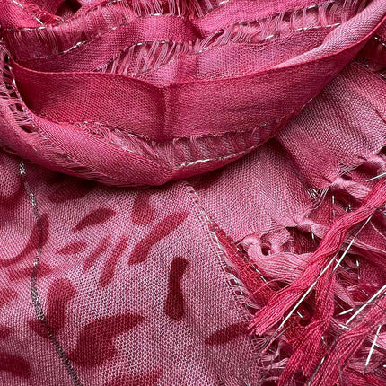 Pink Leopard Print Boho Scarf with Metallic Threads – Soft Viscose Lightweight Wrap for Women's Casual & Evening Outfits