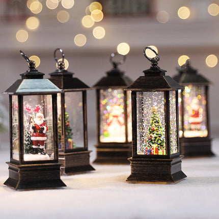 2025 Christmas Simulation Mini Oil Lamp – LED Flickering Flame Lantern with Hanging Loop – Portable Festive Night Light & Table Deco