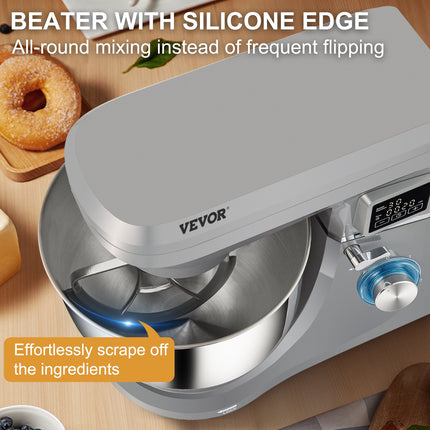 Professional Dough Mixer Machine – 7.4 Quart High Capacity Stand Mixer – 6-Speeds & LCD Timing Control – Includes Dough Hook, Whisk & Beater