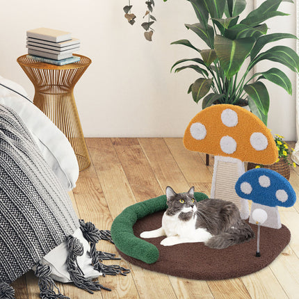 Mushroom Cat Bed & Scratcher – 2-in-1 Whimsical Cat Nest with Sisal Scratching Board – Cute Forest-Themed Furniture for Indoor Cats