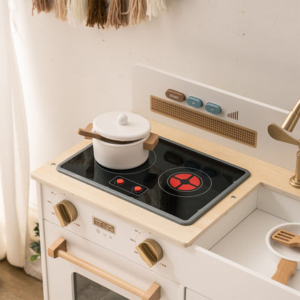 Robotime Wooden Play Kitchen Set – Modern White DIY Pretend Cooking Toy – Educational Chef Playset with Sink, Oven & Stove – Premium Gift for Boys & Girls