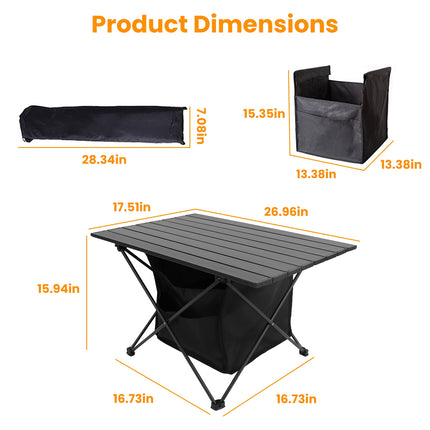 Aluminum Roll-Up Camping Table with Storage Mesh Basket – Lightweight Portable Picnic Table – Rustproof Folding Table for Hiking, BBQ & Fishing