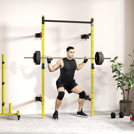 Wall-Mounted Folding Squat Rack with Pull-Up Bar – Heavy-Duty Space-Saving Power Rack for Home Gym & CrossFit
