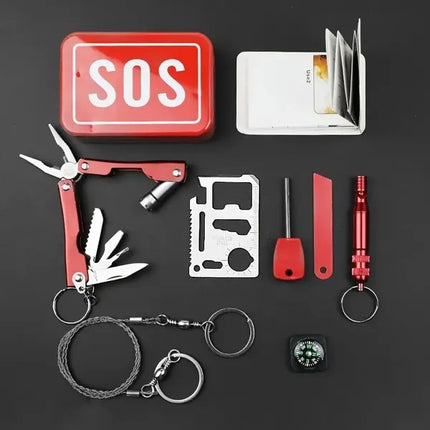 Compact 8-in-1 Emergency Survival Kit – Essential Outdoor Gear for Camping, Hiking, and Wilderness Preparedness – Multi-Tool Set for Everyday Safety and Adventure