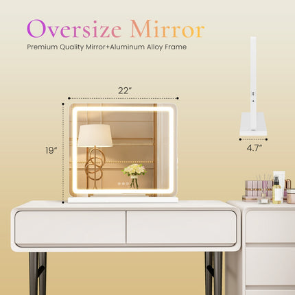 Ultra-Slim LED Vanity Mirror – Square Desktop Makeup Mirror with 3-Color Modes