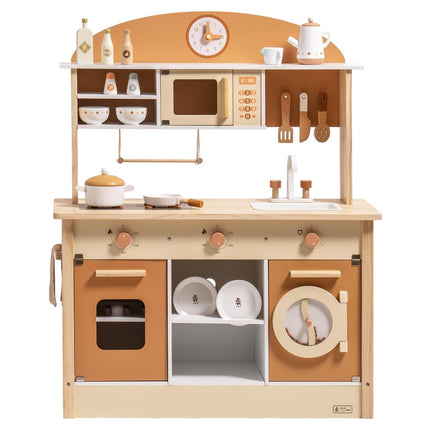 Robud™ Large Wooden Kitchen Playset for Kids – Deluxe Pretend Play Toy with Realistic Sound Knobs & Accessories – Toddler Early Education Gift