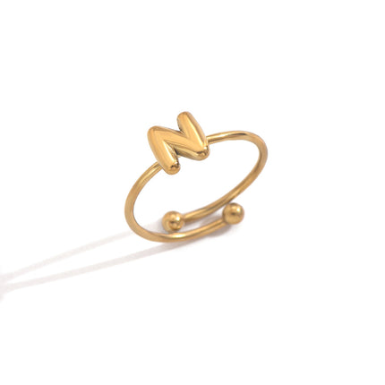 18K Gold Plated Initial Rings for Women – Adjustable Stainless Steel Letter A-Z Ring – Personalized Minimalist Jewelry – Waterproof & Tarnish-Free