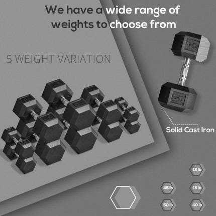 50lb Hex Dumbbell Set (Pair of 2) – 100lbs Total Heavy Weights – Rubber Encased Anti-Roll Design with Ergonomic Steel Handles