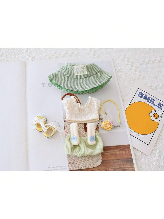 5-Piece Cute Labubu Doll Outfit Set – Adorable Hat & Shoes Clothes Kit for 15cm-17cm Plush Dolls – Trendy Doll Dress-Up Accessories
